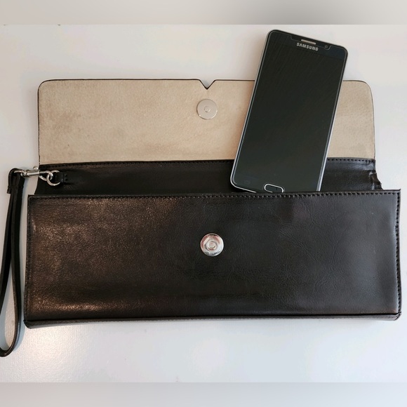 Vintage 90s ALFANI Genuine Espresso Leather Wristlet/Clutch w/Strap - Picture 3 of 12